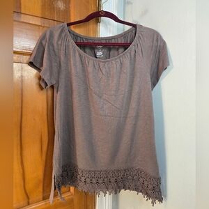Women's Brown Lace Hem Top Sz Small